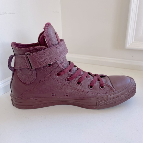 CONVERSE All Star wine leather hi tops with strap - Picture 7 of 7
